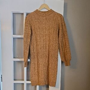 Elegant Long Sleeve Cable Knit Dress - Brown